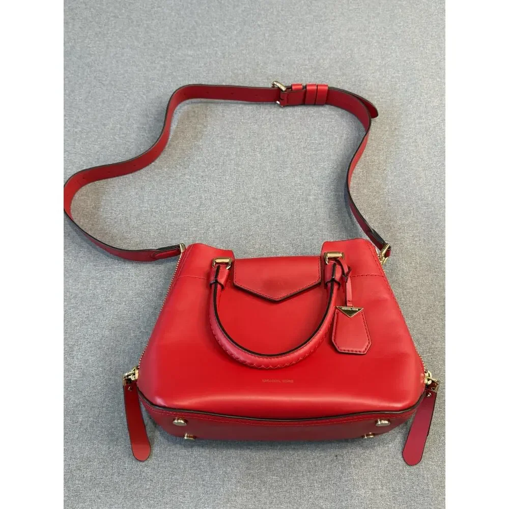 Michael Kors Blakely Leather Satchel in Red Handle Bag Gold Hardware Bag Charm